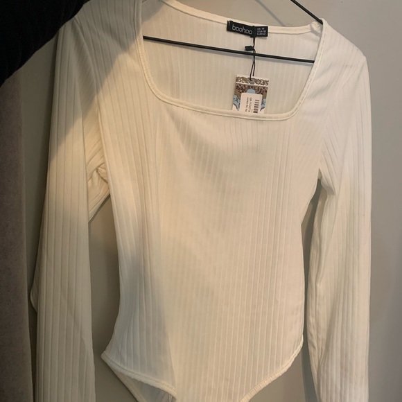 Boohoo Ribbed White Bodysuit - Picture 4 of 4